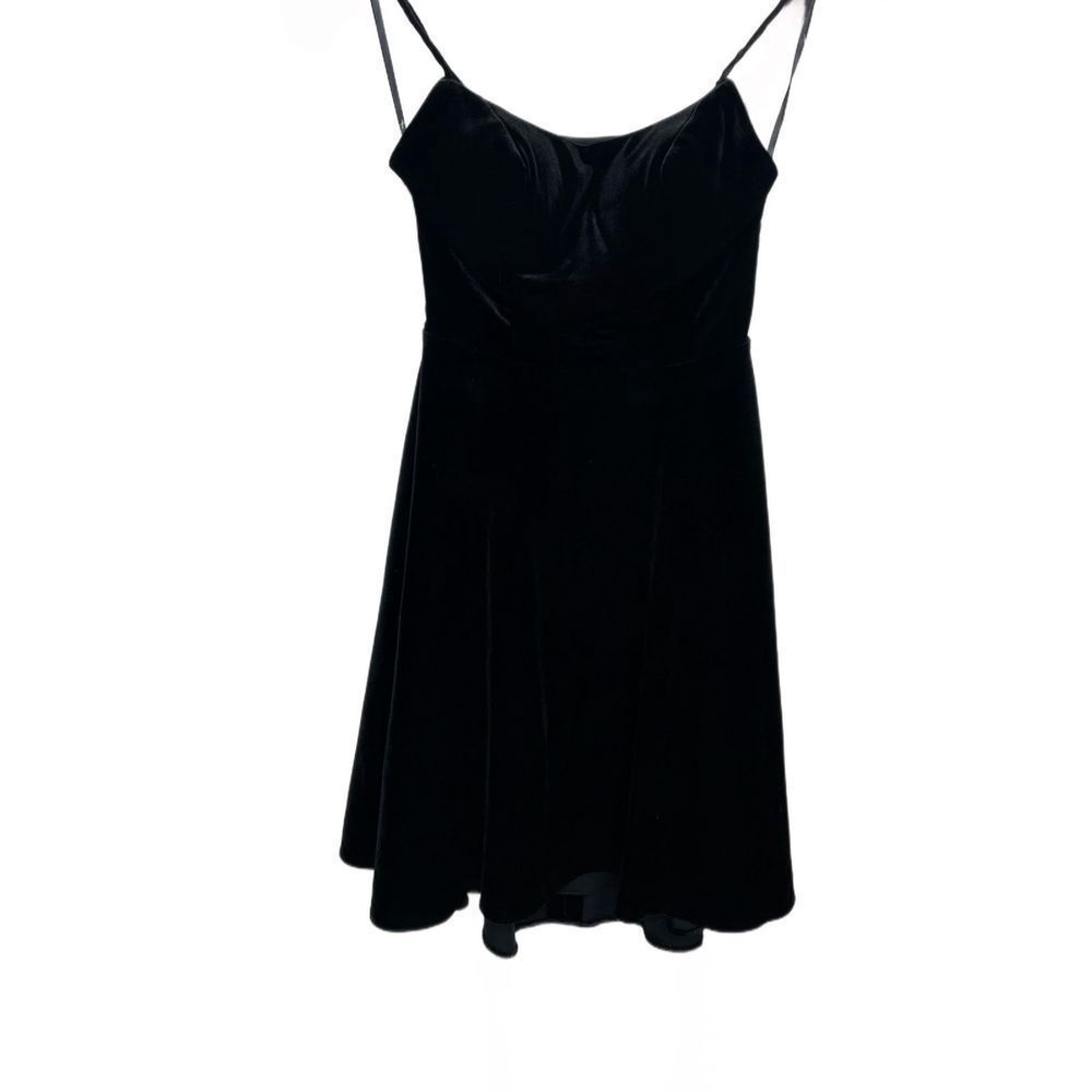 Jovani black velvet skater dress 63013 with strappy back,  size 0 New